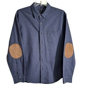 J‎ Crew Men's Collared Button Shirt Blue XL Long Sleeve Leather Elbow Patch